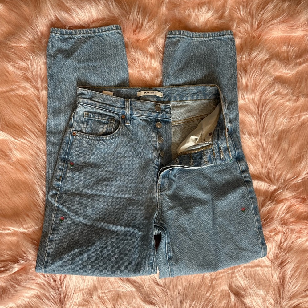 Floral PacSun Blue Straight Leg Dad Jeans size 26 - Picture 4 of 9
